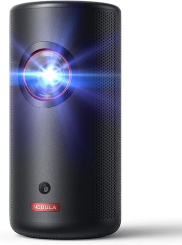 Anker Nebula Capsule Max, Mini Projektor in Pint-Größe, Beamer mit WLAN und 200 ANSI Lumen, 8W Lautsprecher, 100 Zoll Bildformat,4 Stunden Wiedergabezeit,ideal für Draußen(Generalüberholt), mit hdmi von NEBULA