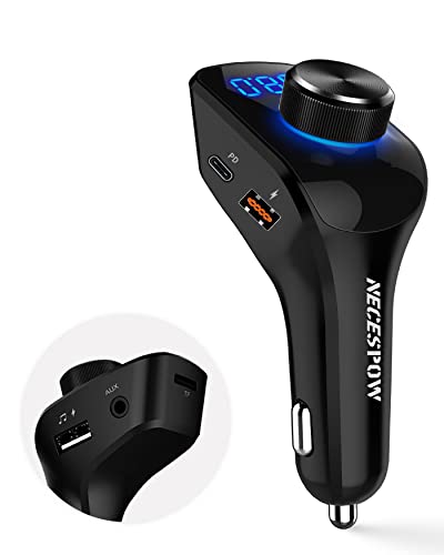 Bluetooth FM Transmitter USB C, NECESPOW Radio Adapter für Auto mit PD30W & QC3.0, MP3 Musikspieler UKW Sender, Transmitter Wireless Calling für Handy iPhone Android von NECESPOW