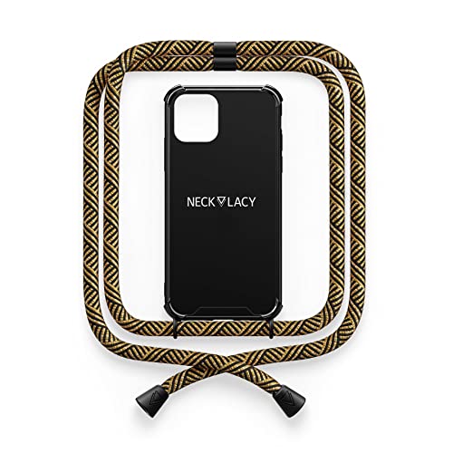 NECKLACY® - Die Premium Handykette für Apple iPhone 11 Pro Max in Black Glamorous Swirl| Schwarze Handyhülle mit hochwertiger Kordel zum Umhängen - Smartphone Crossbody Case von NECKLACY