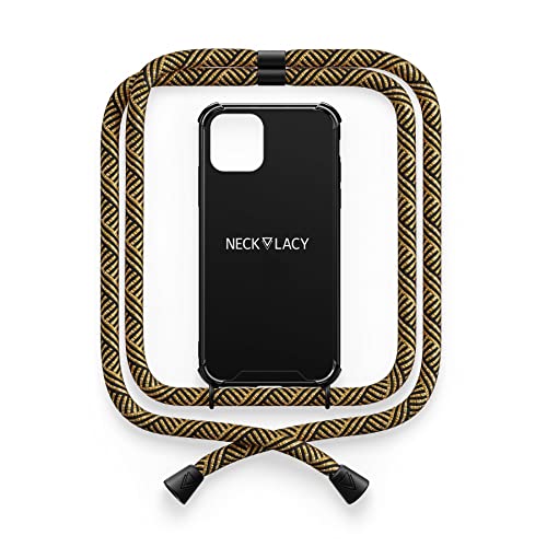NECKLACY® - Die Premium Handykette für Apple iPhone 11 Pro in Black Glamorous Swirl| Schwarze Handyhülle mit hochwertiger Kordel zum Umhängen - Smartphone Crossbody Case von NECKLACY