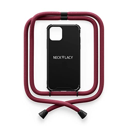 NECKLACY® - Die Premium Handykette für Apple iPhone 12/12 Pro in Black Berry | Schwarze Handyhülle mit hochwertiger Kordel zum Umhängen - Smartphone Crossbody Case von NECKLACY