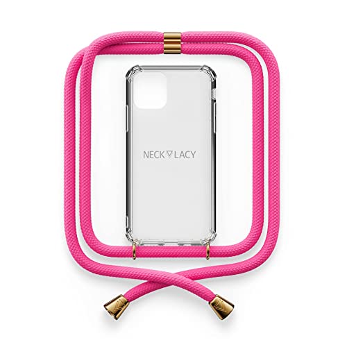 NECKLACY® - Die Premium Handykette für Apple iPhone 12/12 Pro in Cotton Candy | transparente Handyhülle mit hochwertiger Kordel zum Umhängen - Smartphone Crossbody Case von NECKLACY