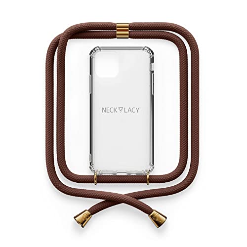 NECKLACY® - Die Premium Handykette für Apple iPhone 12/12 Pro in Noisette Brown | transparente Handyhülle mit hochwertiger Kordel zum Umhängen - Smartphone Crossbody Case von NECKLACY