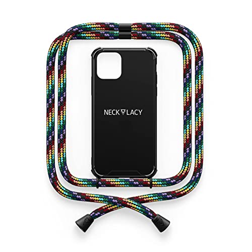 NECKLACY® - Die Premium Handykette für Apple iPhone 12/12 Pro in Rainbow Pride | Schwarze Handyhülle mit hochwertiger Kordel zum Umhängen - Smartphone Crossbody Case von NECKLACY