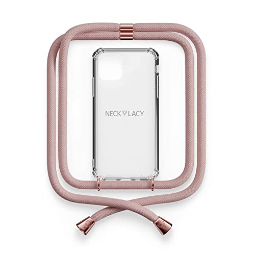 NECKLACY® - Die Premium Handykette für Apple iPhone 12/12 Pro in Soft Nude | transparente Handyhülle mit hochwertiger Kordel zum Umhängen - Smartphone Crossbody Case von NECKLACY