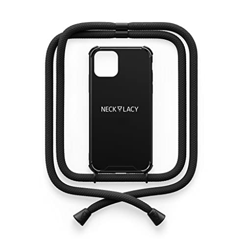 NECKLACY® - Die Premium Handykette für Apple iPhone 12 Mini in Pitch Black | Schwarze Handyhülle mit hochwertiger Kordel zum Umhängen - Smartphone Crossbody Case von NECKLACY