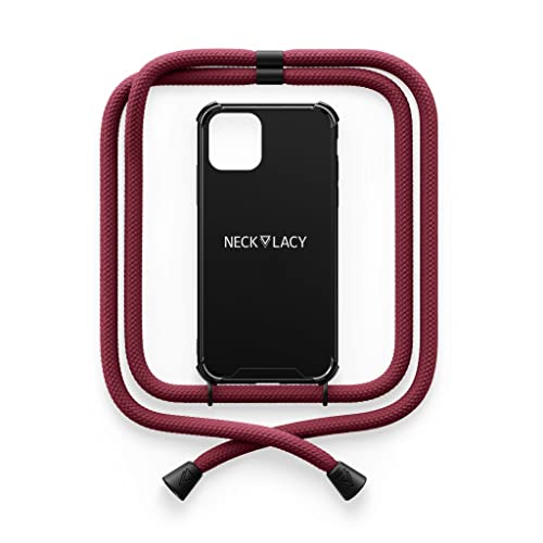 NECKLACY® - Die Premium Handykette für Apple iPhone 12 Pro Max in Black Berry | Schwarze Handyhülle mit hochwertiger Kordel zum Umhängen - Smartphone Crossbody Case von NECKLACY