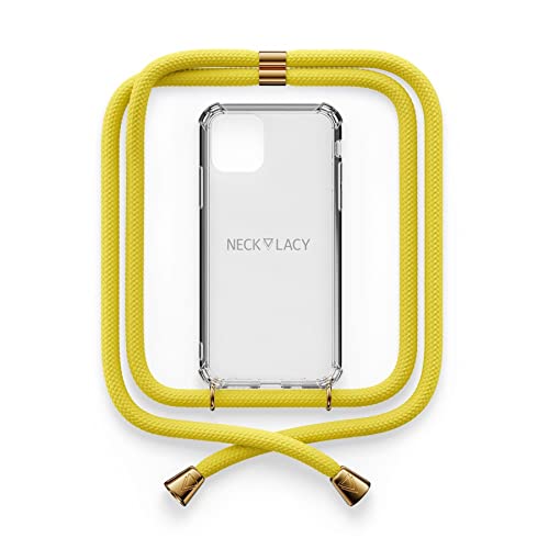 NECKLACY® - Die Premium Handykette für Apple iPhone 12 Pro Max in Sunshine Vibes | transparente Handyhülle mit hochwertiger Kordel zum Umhängen - Smartphone Crossbody Case von NECKLACY