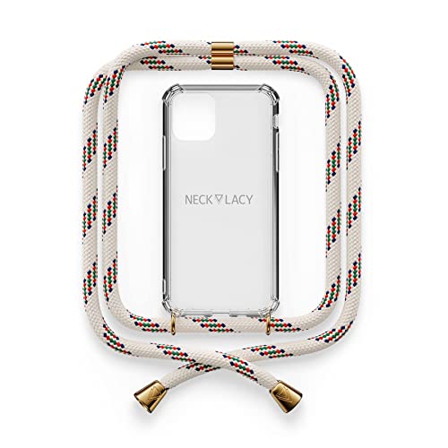 NECKLACY® - Die Premium Handykette für Apple iPhone 13 Mini in Classic Birch | transparente Handyhülle mit hochwertiger Kordel zum Umhängen - Smartphone Crossbody Case von NECKLACY