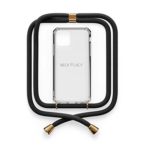 NECKLACY® - Die Premium Handykette für Apple iPhone 13 Mini in Elegant Black | transparente Handyhülle mit hochwertiger Kordel zum Umhängen - Smartphone Crossbody Case von NECKLACY