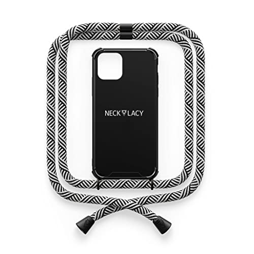 NECKLACY® - Die Premium Handykette für Apple iPhone 13 Pro Max in Black Domino Swirl| Schwarze Handyhülle mit hochwertiger Kordel zum Umhängen - Smartphone Crossbody Case von NECKLACY