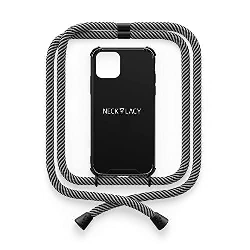 NECKLACY® - Die Premium Handykette für Apple iPhone 13 Pro Max in Black Glow in The Dark | Schwarze Handyhülle mit hochwertiger Kordel zum Umhängen - Smartphone Crossbody Case von NECKLACY