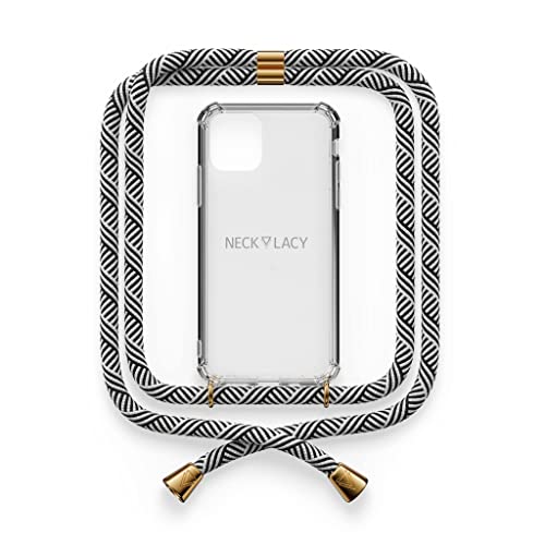 NECKLACY® - Die Premium Handykette für Apple iPhone 13 Pro Max in Domino Swirl | transparente Handyhülle mit hochwertiger Kordel zum Umhängen - Smartphone Crossbody Case von NECKLACY