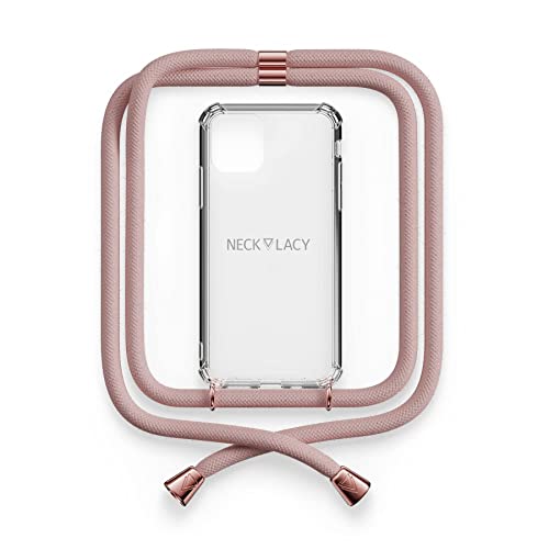 NECKLACY® - Die Premium Handykette für Apple iPhone 13 Pro Max in Soft Nude | transparente Handyhülle mit hochwertiger Kordel zum Umhängen - Smartphone Crossbody Case von NECKLACY