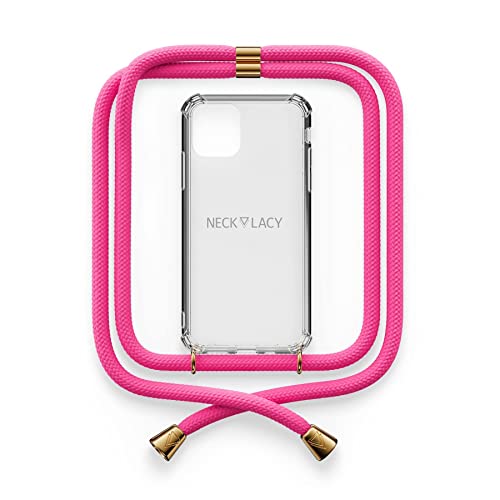 NECKLACY® - Die Premium Handykette für Apple iPhone 13 Pro in Cotton Candy | transparente Handyhülle mit hochwertiger Kordel zum Umhängen - Smartphone Crossbody Case von NECKLACY