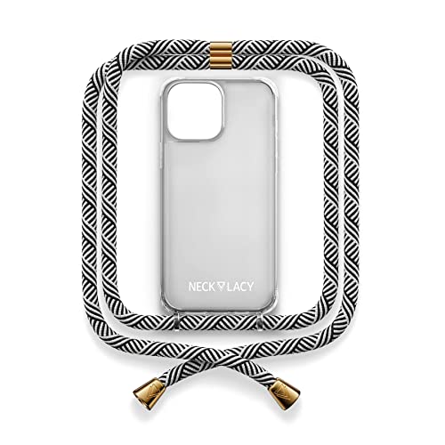 NECKLACY® - Die Premium Handykette für Apple iPhone 14 Pro Max in Domino Swirl | transparente Handyhülle mit hochwertiger Kordel zum Umhängen - Smartphone Crossbody Case von NECKLACY