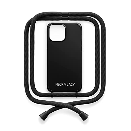 NECKLACY® - Die Premium Handykette für Apple iPhone 14 Pro Max in Pitch Black | Schwarze Handyhülle mit hochwertiger Kordel zum Umhängen - Smartphone Crossbody Case von NECKLACY