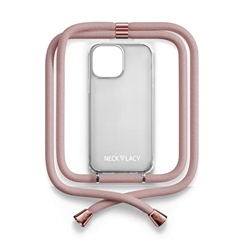 NECKLACY® - Die Premium Handykette für Apple iPhone 14 Pro Max in Soft Nude | transparente Handyhülle mit hochwertiger Kordel zum Umhängen - Smartphone Crossbody Case von NECKLACY