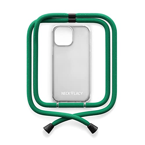 NECKLACY® - Die Premium Handykette für Apple iPhone 14 Pro Max in Tropical Green | transparente Handyhülle mit hochwertiger Kordel zum Umhängen - Smartphone Crossbody Case von NECKLACY