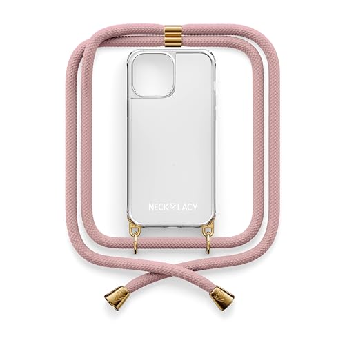 NECKLACY® - Die Premium Handykette für Apple iPhone 15 Plus in Soft Nude | transparente Handyhülle mit hochwertiger Abnehmbarer Kordel zum Umhängen - Smartphone Crossbody von NECKLACY