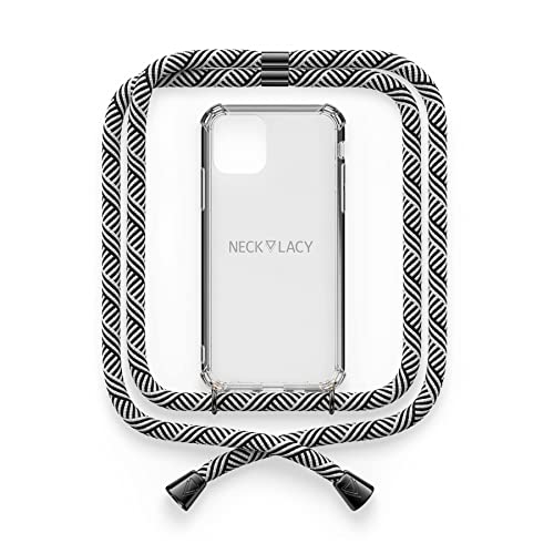 NECKLACY® - Die Premium Handykette für Apple iPhone 7/8 / SE in Domino Swirl Gunmetal | transparente Handyhülle mit hochwertiger Kordel zum Umhängen - Smartphone Crossbody Case von NECKLACY