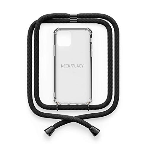 NECKLACY Handykette Handyhülle zum umhängen - für iPhone 11 Pro - Case / Handyhülle mit Band zum umhängen - Trageband Hals mit Kordel - Smartphone Necklace, All Black von NECKLACY