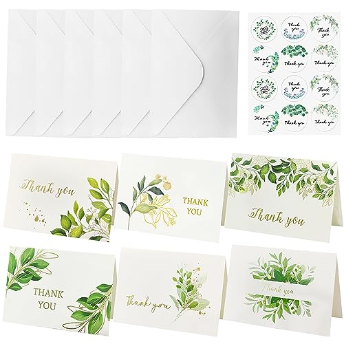 NECXON 12er-Pack Dankeskarten im Blattstil, Multipack mit 12 Umschlägen und 12 Aufklebern für Geburtstage, Hochzeiten, Abschlussfeiern von Lehrern von NECXON