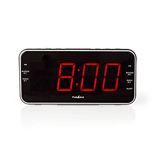 NEDIS Digital-Wecker-Radio - LED-Anzeige - 1x 3,5 mm Audio-Eingang - Zeitprojektion - AM/FM - Snooze-Funktion - Sleep Timer - Anzahl Alarme: 2 - Schwarz von NEDIS