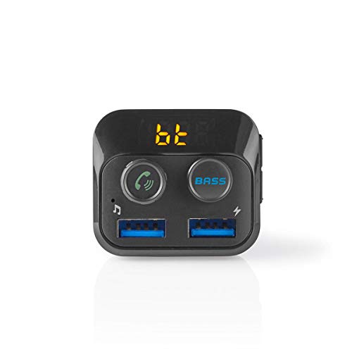 Kfz Audio FM Transmitter - Fest - freisprechend - 1.0" - LED Bildschirm - Bluetooth - 5.0 V DC / 1.0 A / 5.0 V DC / 2.4 A - Bass Boost - Google Assistant/Siri - Schwarz von NEDIS