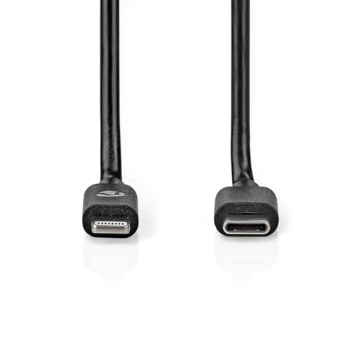 Lightning Kabel - USB 2.0 - Apple Lightning 8-Pin - USB-C Stecker - 480 Mbps - Vernickelt - 1.00 m - Rund - PVC - Schwarz - Label Lightning Kabel - USB 2.0 - Apple Lightning 8-Pin - USB-C Stecker - 480 Mbps - Vernickelt - 1.00 m - Rund - PVC - Schwarz - Label von NEDIS