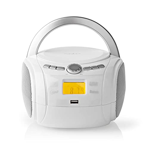 NEDIS - Boombox - 9 W - Bluetooth - CD-Player/UKW-Radio/USB/AUX - Griff - Extraleicht - Eingebauten Stereolautsprecher - Radio - Anzeige - USB-Wiedergabe - Weiß von NEDIS