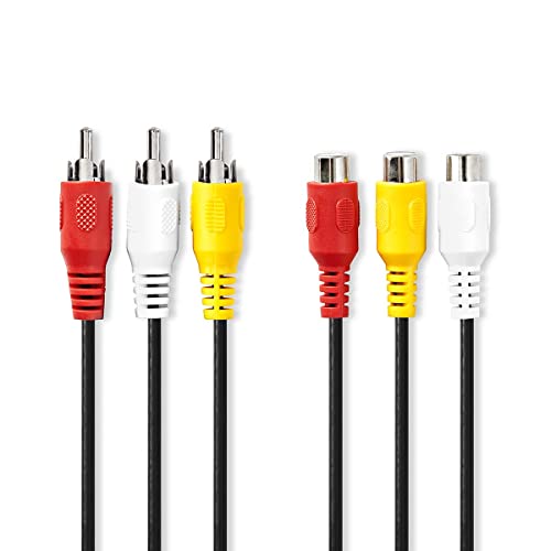 NEDIS Composite-Videokabel | 3X Cinch-Stecker | 3X Cinch Buchse | Vernickelt | 480p | rund | PVC | Schwarz | Plastikbeutel 2.00 m 2.00 m von NEDIS