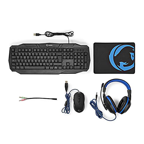 NEDIS Gaming Combo Kit - 4-in-1 - Tastatur, Headset, Maus und Mauspad - Blau/Schwarz - QWERTY - IT-Layout von NEDIS