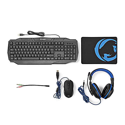 NEDIS Gaming Combo Kit | 4-in-1 | Tastatur, Headset, Maus und Mauspad | Blau/Schwarz | QWERTZ | DE-Layout von NEDIS