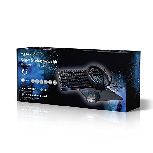 NEDIS Gaming Combo Kit - 5-in-1 - Tastatur, Headset, Maus und Mauspad - Schwarz - QWERTY - ND-Layout von NEDIS