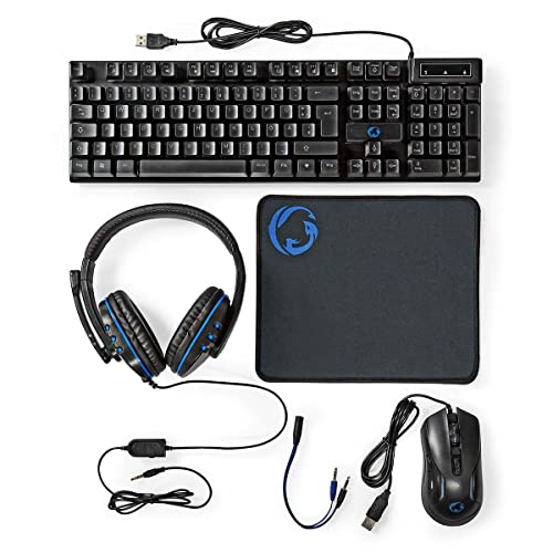 NEDIS Gaming Combo Kit - 5-in-1 - Tastatur, Headset, Maus und Mauspad - Schwarz - QWERTY - US-Layout von NEDIS