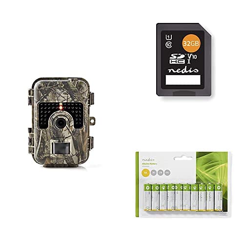 NEDIS HD Wildkamera 16-3 MP CMOS mit 32GB Speicherkarte und AA 1,5 V Alkaline-Batterien-Bundle für perfekte Nahaufnahmen von Wildtieren, zuverlässigen SDHC-Speicher und zusätzliche Batterieversorgung von NEDIS