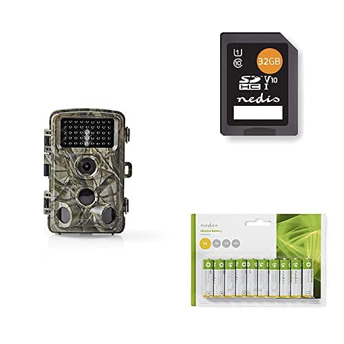 NEDIS HD Wildkamera 16-5 MP CMOS mit 32GB Speicherkarte und AA 1,5 V Alkaline-Batterien-Bundle für perfekte Nahaufnahmen von Wildtieren, zuverlässigen SDHC-Speicher und zusätzliche Batterieversorgung von NEDIS