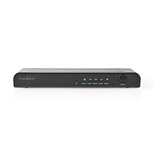 NEDIS HDMI Schalter - 5-Port - 5X HDMI Eingang - 1x HDMI Ausgang - 18 Gbps - ferngesteuert - Metall - Anthrazit, VSWI3475AT von NEDIS