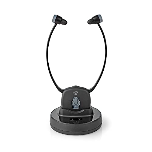 NEDIS HPRF021BK Wireless-TV-Kopfhörer | RF | Im Ohr | max. Batteriespielzeit: 7 hrs | 25 m | Digital Audio | Ladestation | Balancekontrolle | Unterstützung für Hörgeschädigte | Schwarz von NEDIS