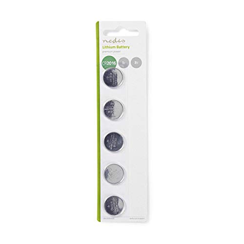 NEDIS Lithium-Knopfzelle CR2016 | 3.00 V | Lithium | CR2016 / 5000LC | Anzahl der Batterien: 5 Stück | Blister | CR2016 | Verschiedenes | Silber Silber von NEDIS