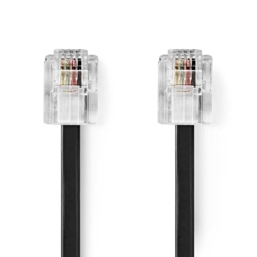 NEDIS Telefonkabel | RJ11 (6P4C) Stecker | RJ11 (6P4C) Stecker | 2.00 m | Kabeldesign: Flach | Kabeltyp: RJ11 | Schwarz/Transparent von NEDIS