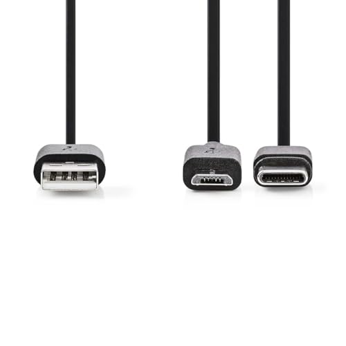 Nedis 2 in 1-Kabel - USB 2.0 - USB-A Stecker - USB Micro-B Stecker/USB-C Stecker - 480 Mbps - 1.00 m - Vernickelt - Rund - PVC - Schwarz - Label von NEDIS