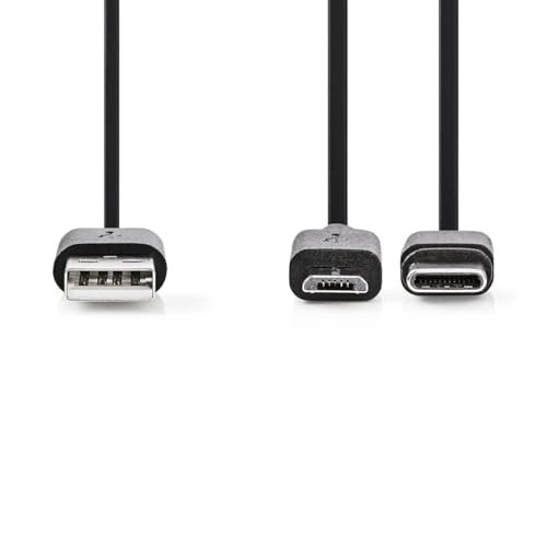 Nedis 2 in 1-Kabel - USB 2.0 - USB-A Stecker - USB Micro-B Stecker/USB-C Stecker - 480 Mbps - 1.00 m - Vernickelt - Rund - PVC - Schwarz - Label Nedis 2 in 1-Kabel - USB 2.0 - USB-A Stecker - USB Micro-B Stecker/USB-C Stecker - 480 Mbps - 1.00 m - Vernickelt - Rund - PVC - Schwarz - Label von NEDIS