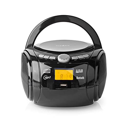 Nedis - Boombox - 9 W - Bluetooth® - CD-Player/UKW-Radio/USB/AUX - Griff - Extraleicht - Eingebauten Stereolautsprecher - Radio - Anzeige - USB-Wiedergabe - Schwarz von NEDIS