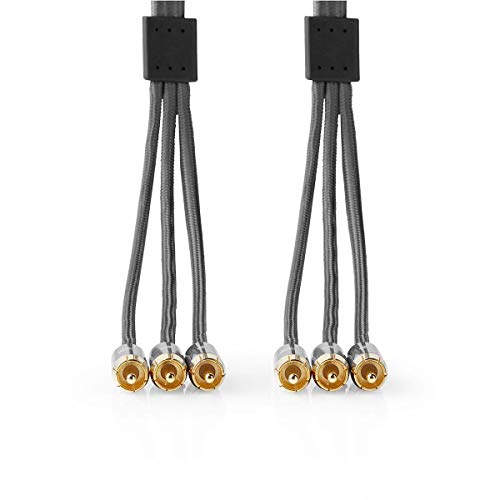 Nedis Composite-Videokabel - 3X Cinch-Stecker - Vergoldet - 2 m - rund - Baumwollstoff - Anthrazit von NEDIS