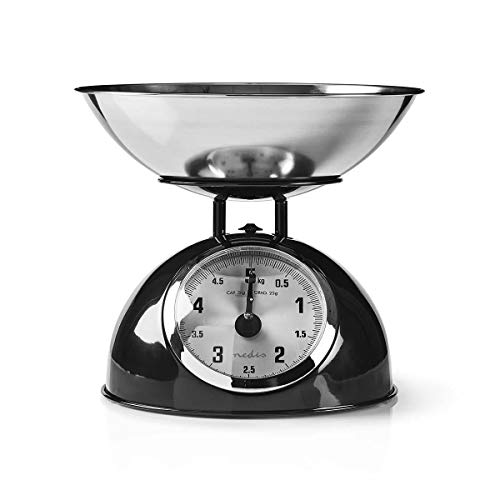 Nedis - Küchenwaage - Retro Haushalt - 5 kg Wiegekapazität - Abnehmbare Edelstahlschüssel - 25 g Wiegegenauigkeit - Analog - Lebensmittel - Leicht zu Reinigen - Edelstahl - Schwarz/Silber Nedis - Küchenwaage - Retro Haushalt - 5 kg Wiegekapazität - Abnehmbare Edelstahlschüssel - 25 g Wiegegenauigkeit - Analog - Lebensmittel - Leicht zu Reinigen - Edelstahl - Schwarz/Silber von NEDIS