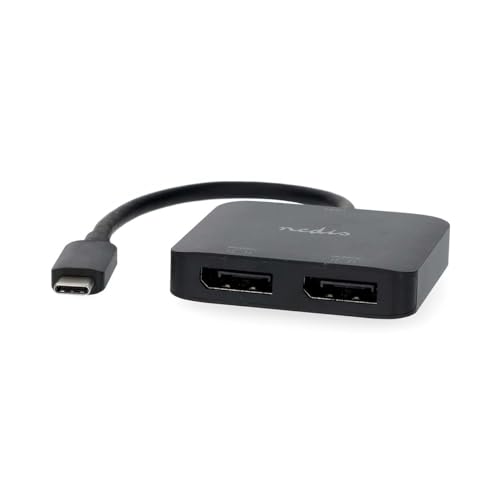 Nedis USB-C Adapter - USB 3.2 Gen 1 - USB-C Stecker - 2X Displayport Female - 4K@60Hz - 0.20 m - Rund - Vernickelt - PVC - Schwarz - Box von NEDIS