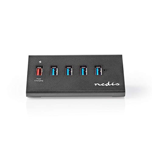 Nedis - USB-Hub - 5x USB-Port - QC3.0 / USB 3.2 Gen1 - Stromversorgung über USB - 5 Gbps - Schwarz von NEDIS