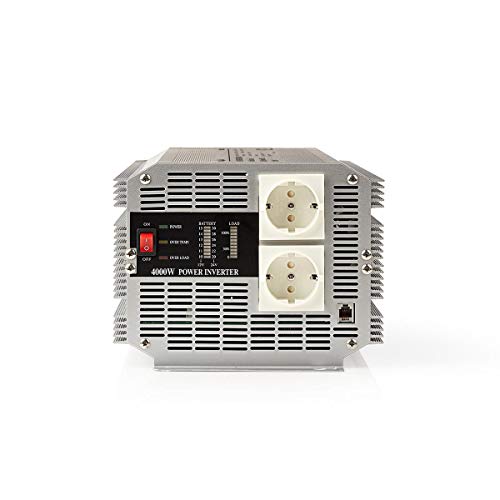 Power Inverter änderte Sinus-Wellen - Eingangsspannung: 12 V DC - Geräteausgangsanschluss: Type F (CEE 7/3) - 230 V AC 50 Hz - 4000 W - Spitzenleistung: 8000 W - Schraubklemme - Silber von NEDIS